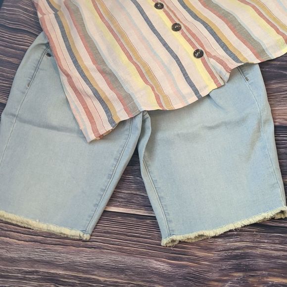 NEW  Maternity a:glow Cut off Hem Full  Belly Panel Denim Bermuda Shorts Size 8 - Picture 8 of 9